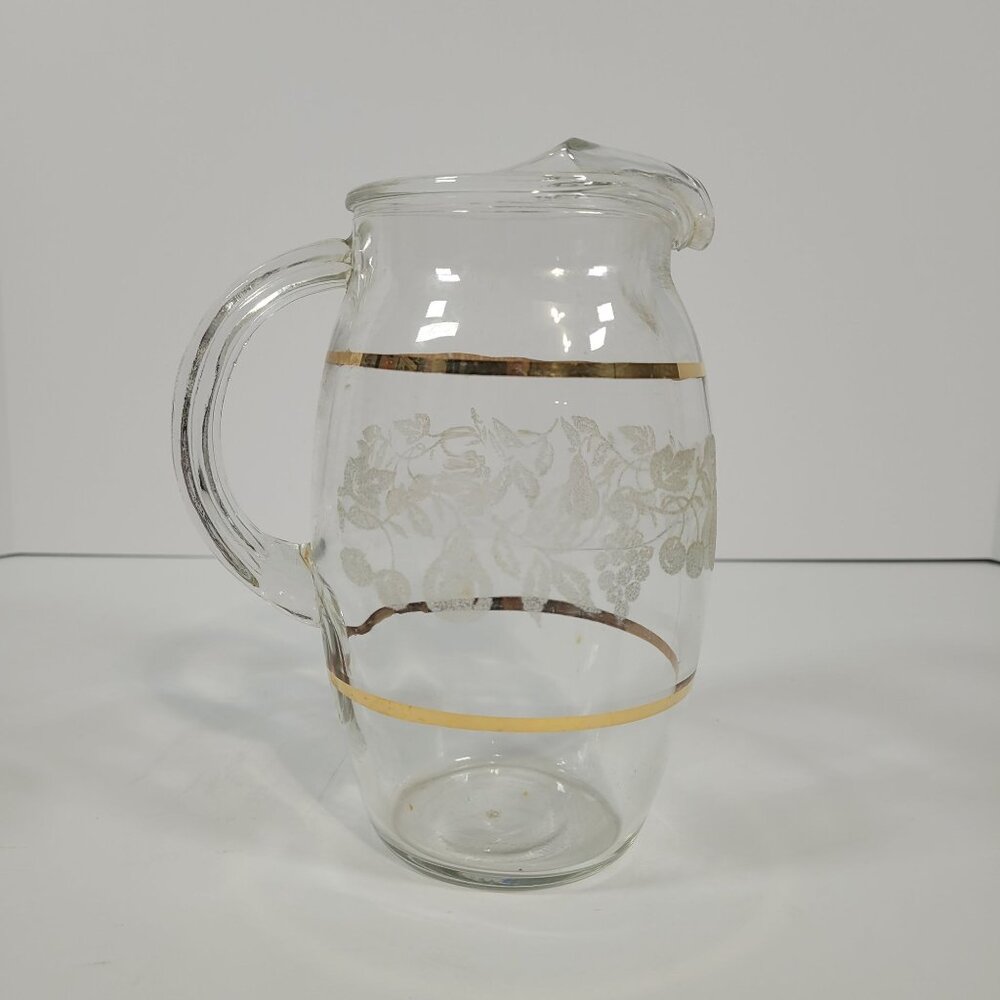Vintage Juice Set Bartlett Collins Glass Pitcher 4 Glasses Golden Fruit‎ Pattern - Picture 3 of 8